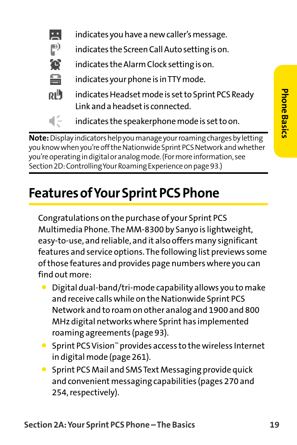 Features of your sprint pcs, Features of your sprint pcs phone, Phone basics | Sanyo MM-8300 User Manual | Page 29 / 324