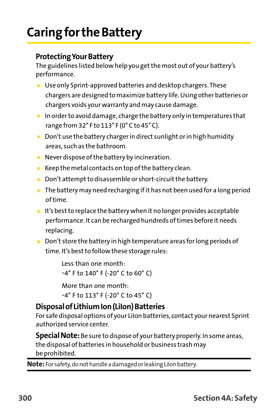 Caring for the battery, Protecting your battery, Disposal of lithium ion (liion) batteries | Sanyo MM-8300 User Manual | Page 310 / 324