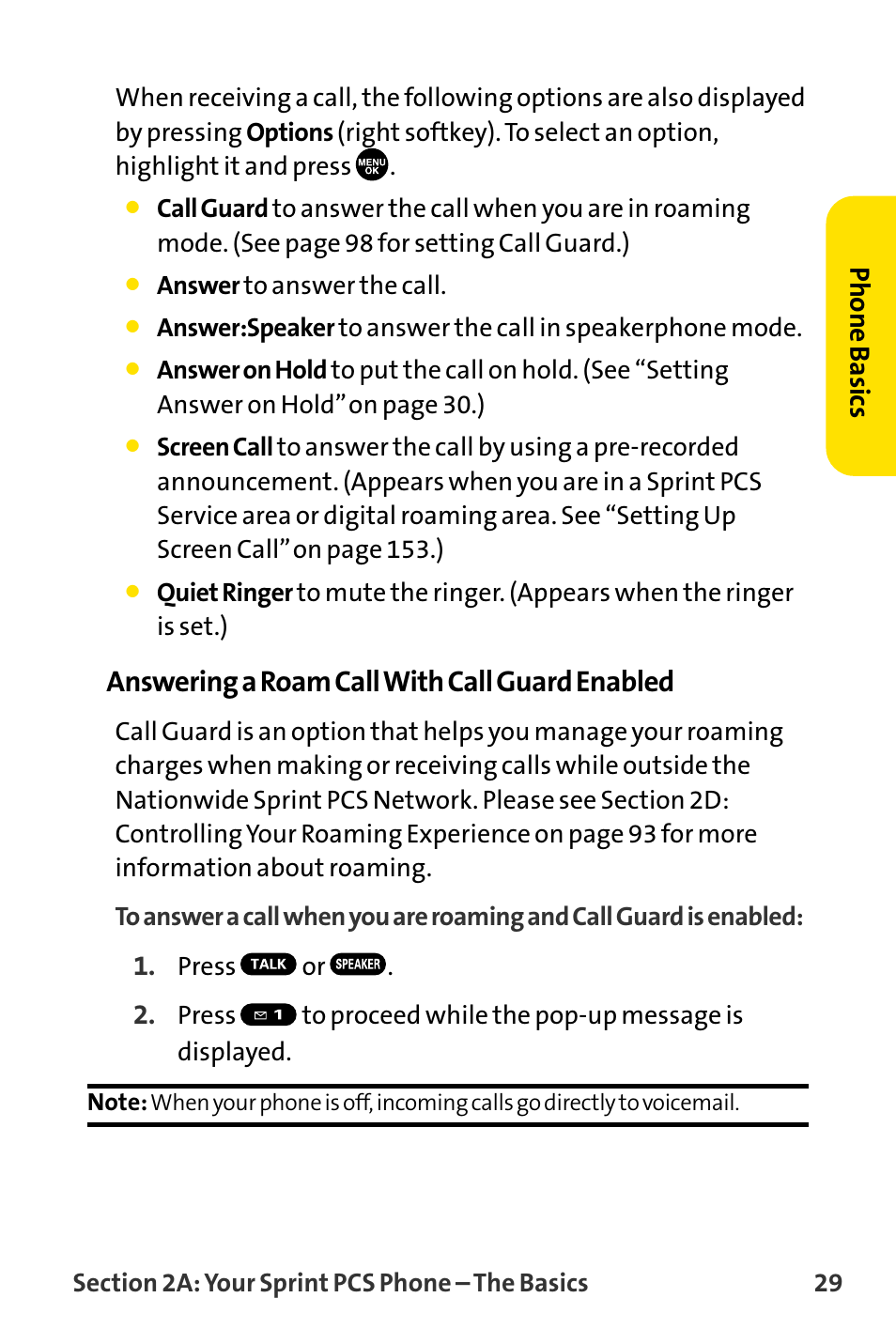 Answering a roam call with call guard enabled, Phone basics | Sanyo MM-8300 User Manual | Page 39 / 324