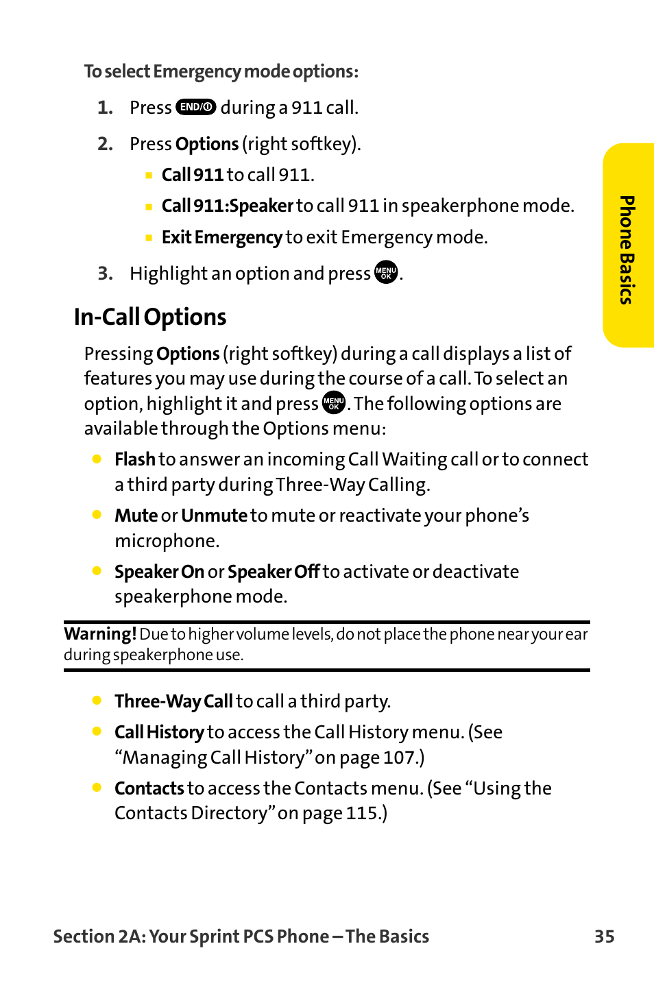 In-call options, Phone basics | Sanyo MM-8300 User Manual | Page 45 / 324