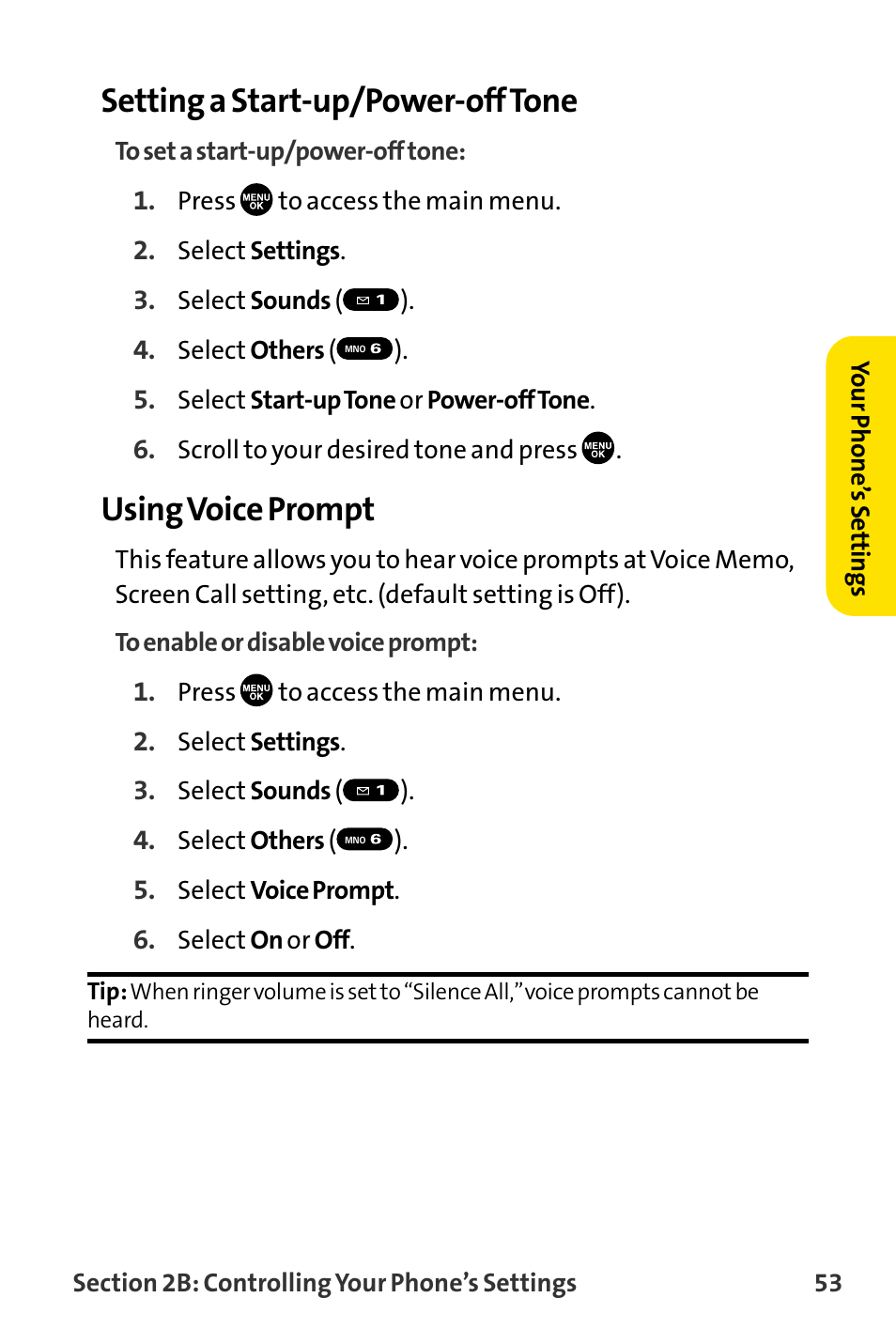 Setting a start-up/power-off tone, Using voice prompt | Sanyo MM-8300 User Manual | Page 63 / 324