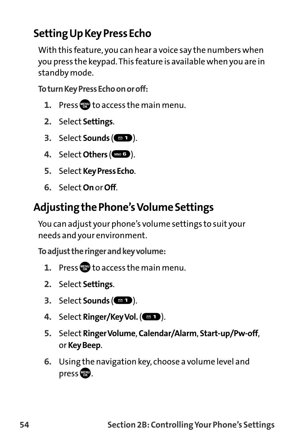 Setting up key press echo, Adjusting the phone’s volume settings | Sanyo MM-8300 User Manual | Page 64 / 324