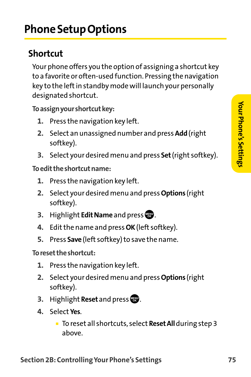 Phone setup options, Shortcut | Sanyo MM-8300 User Manual | Page 85 / 324