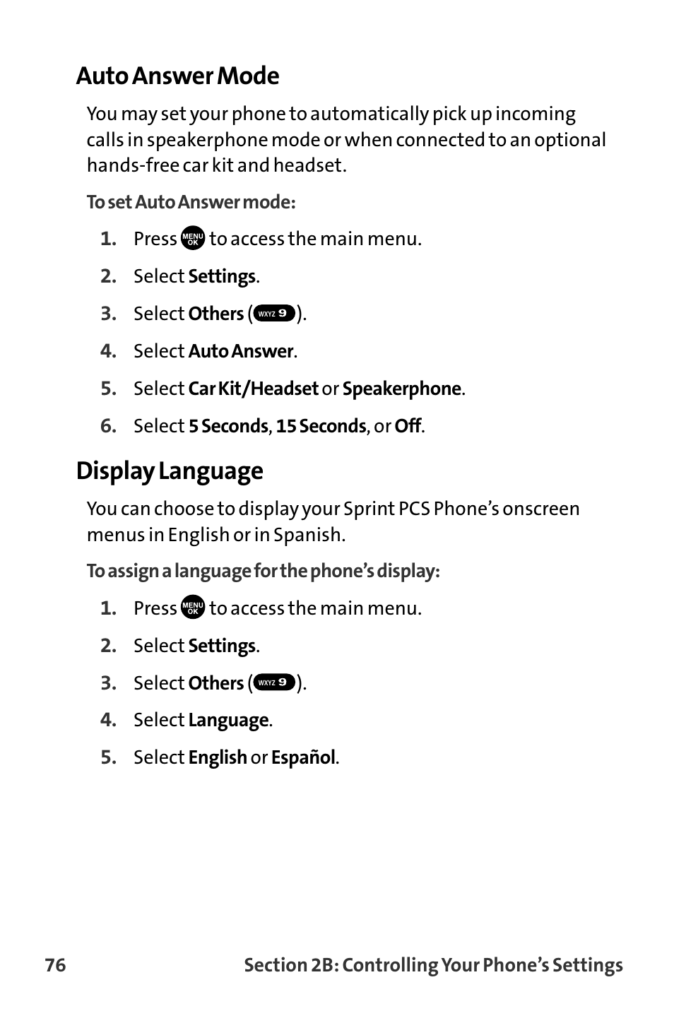 Auto answer mode, Display language | Sanyo MM-8300 User Manual | Page 86 / 324