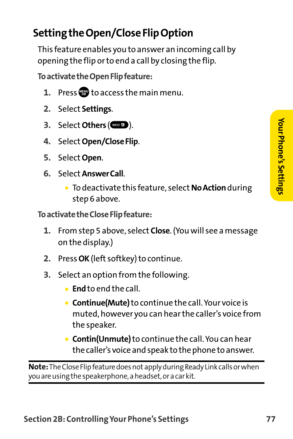 Setting the open/close flip option | Sanyo MM-8300 User Manual | Page 87 / 324