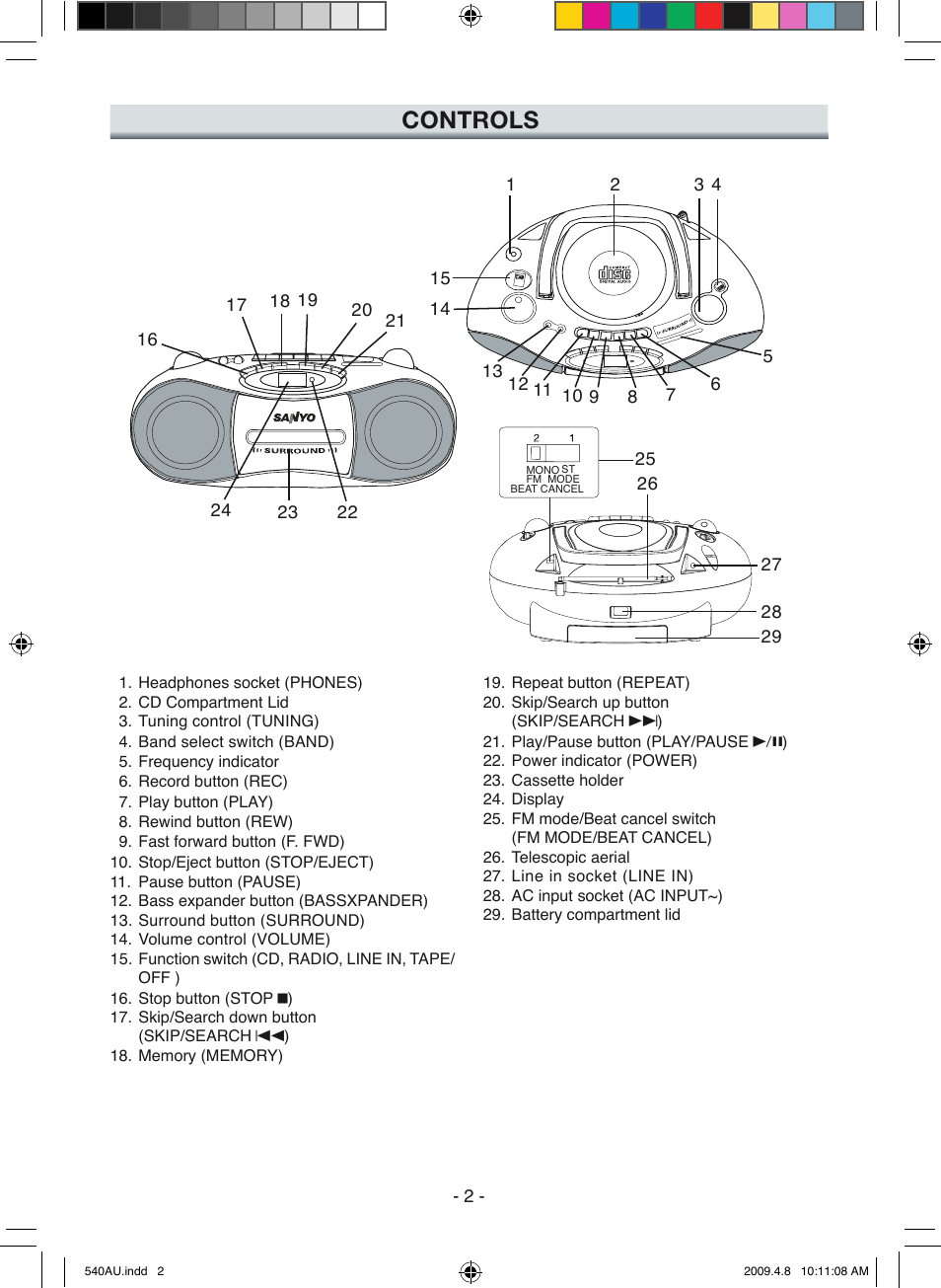 Controls | Sanyo MCD-ZX541F User Manual | Page 3 / 10