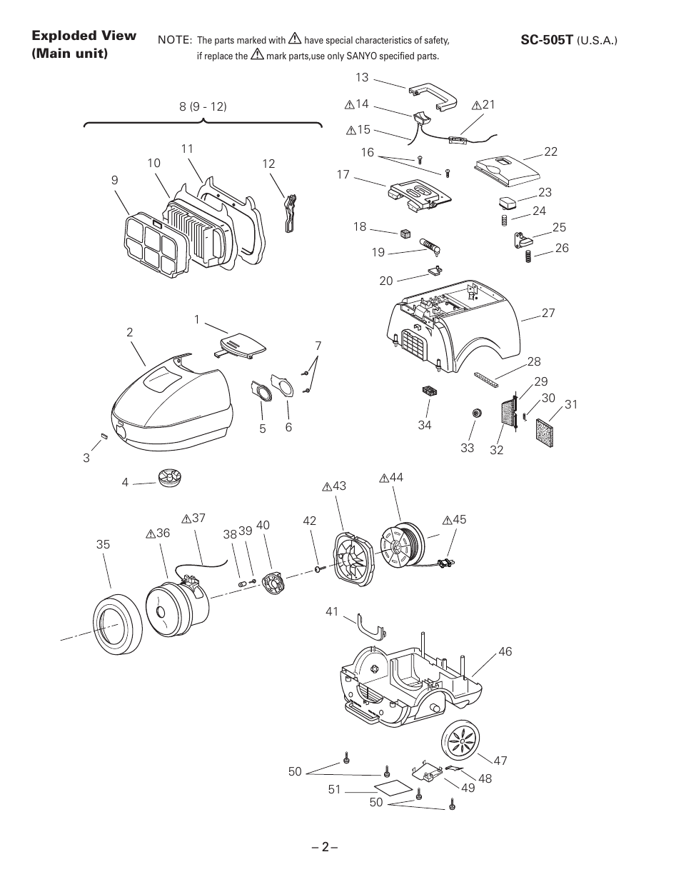 Exploded view(main unit) | Sanyo SC-505T User Manual | Page 2 / 5