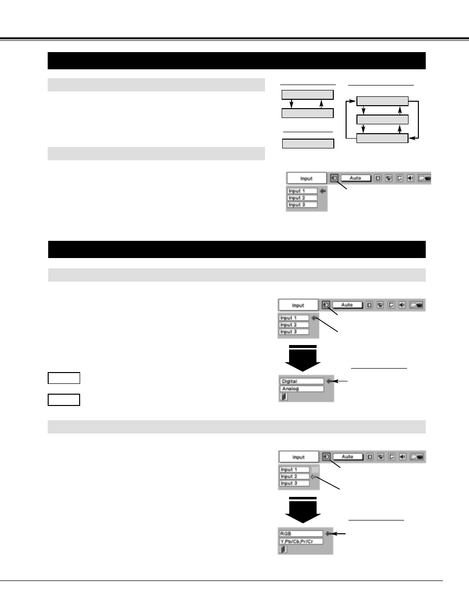 25 computer input, Selecting computer system, Selecting input source | Menu operation, Direct operation | Sanyo PLC-XF30NL User Manual | Page 25 / 52
