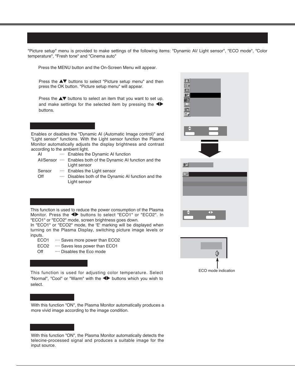 34 setting, Picture setup | Sanyo PDP42H2A User Manual | Page 34 / 44