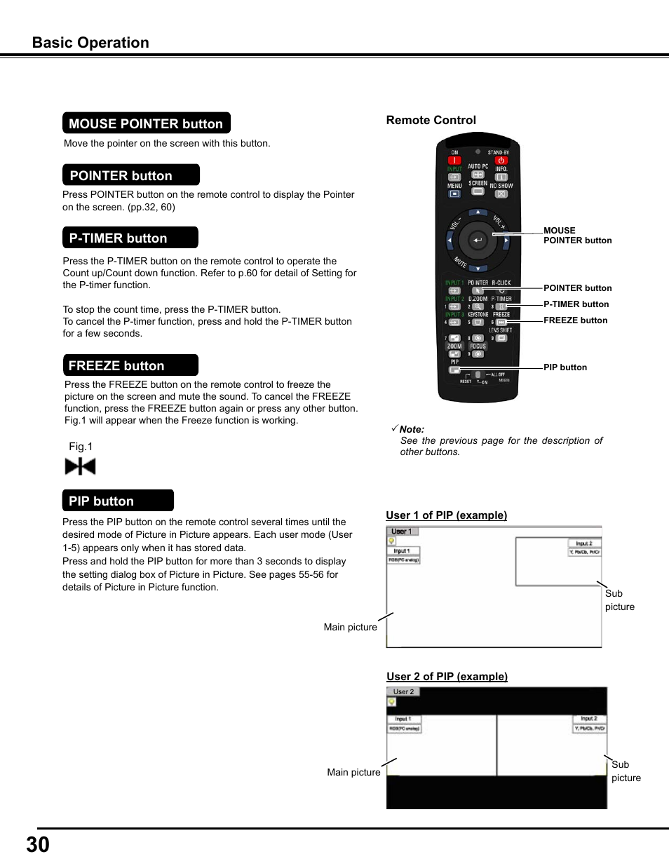 Basic operation | Sanyo PJLINK PLC-WM4500 User Manual | Page 30 / 91