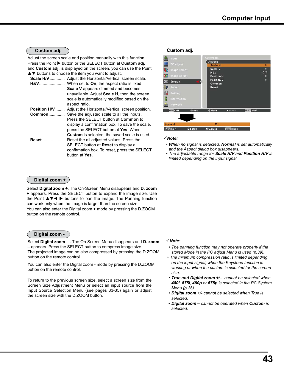 Computer input | Sanyo PJLINK PLC-WM4500 User Manual | Page 43 / 91