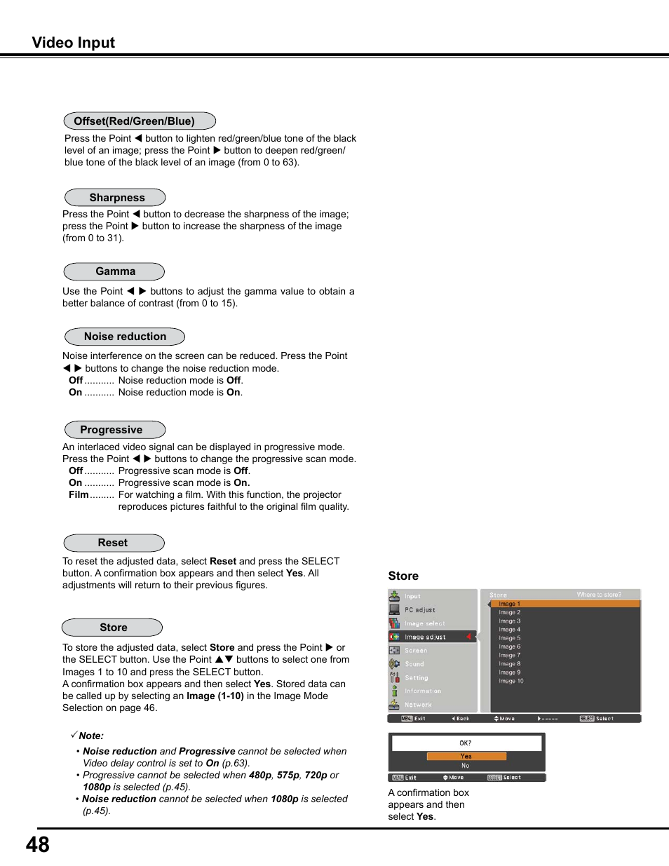 Video input | Sanyo PJLINK PLC-WM4500 User Manual | Page 48 / 91