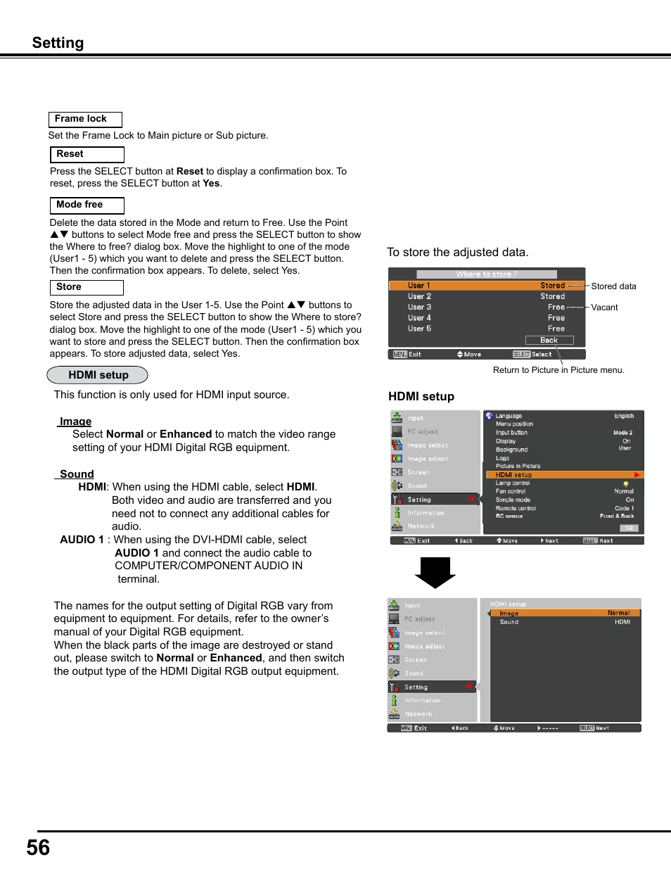 Setting | Sanyo PJLINK PLC-WM4500 User Manual | Page 56 / 91