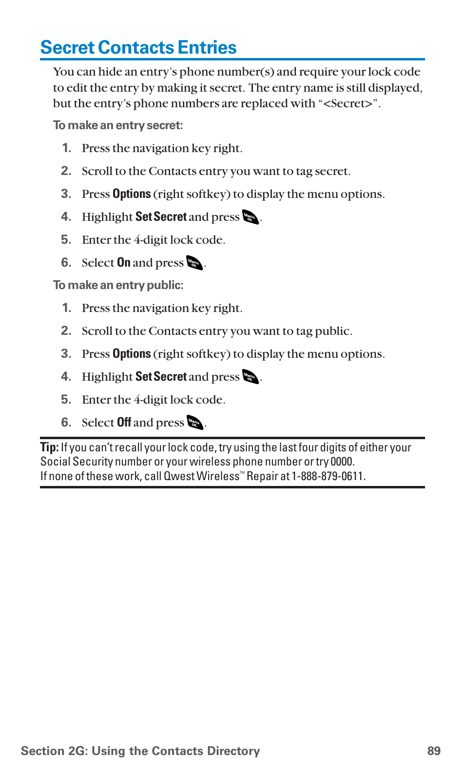 Secret contacts entries | Sanyo SCP-4920 User Manual | Page 100 / 230