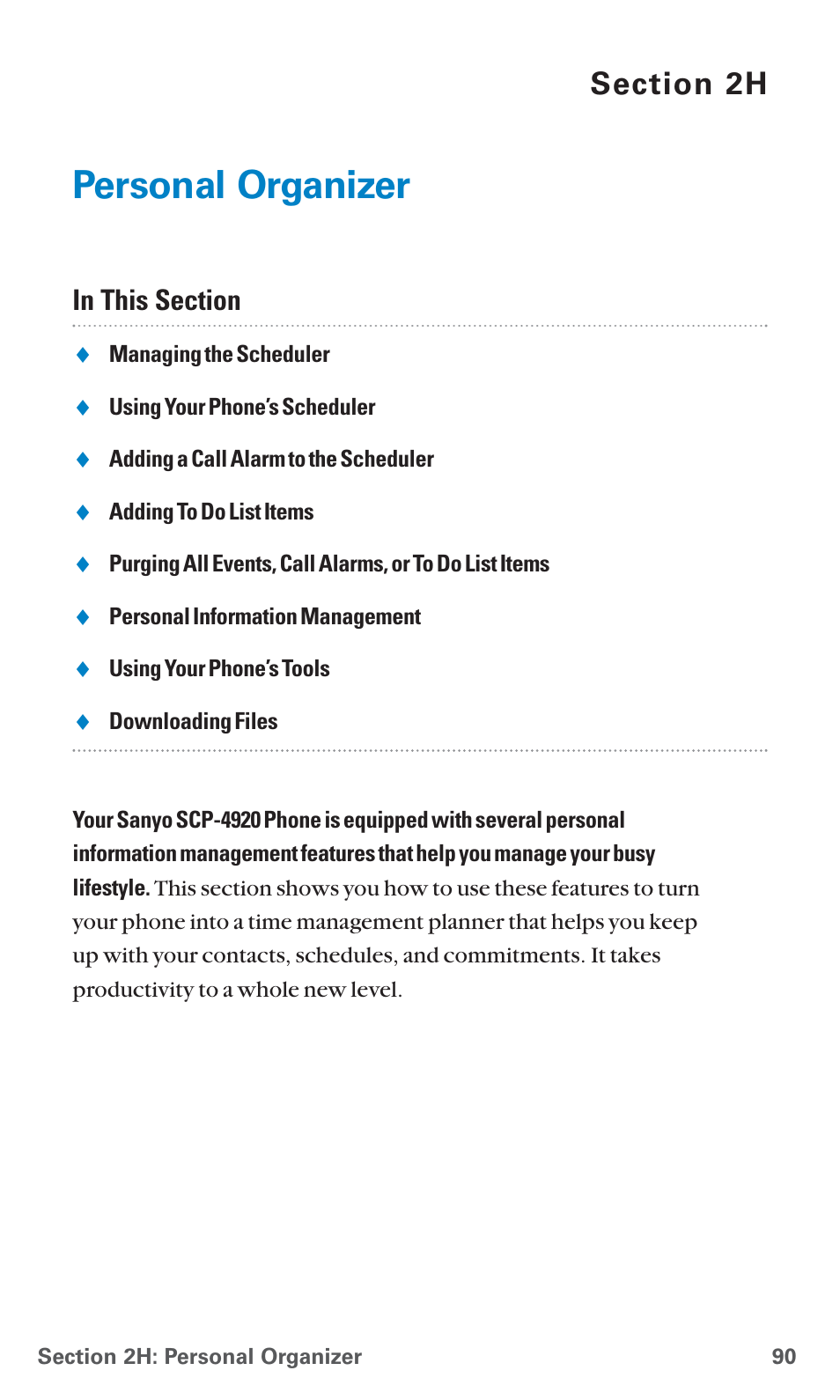 2h. personal organizer, Personal organizer | Sanyo SCP-4920 User Manual | Page 101 / 230