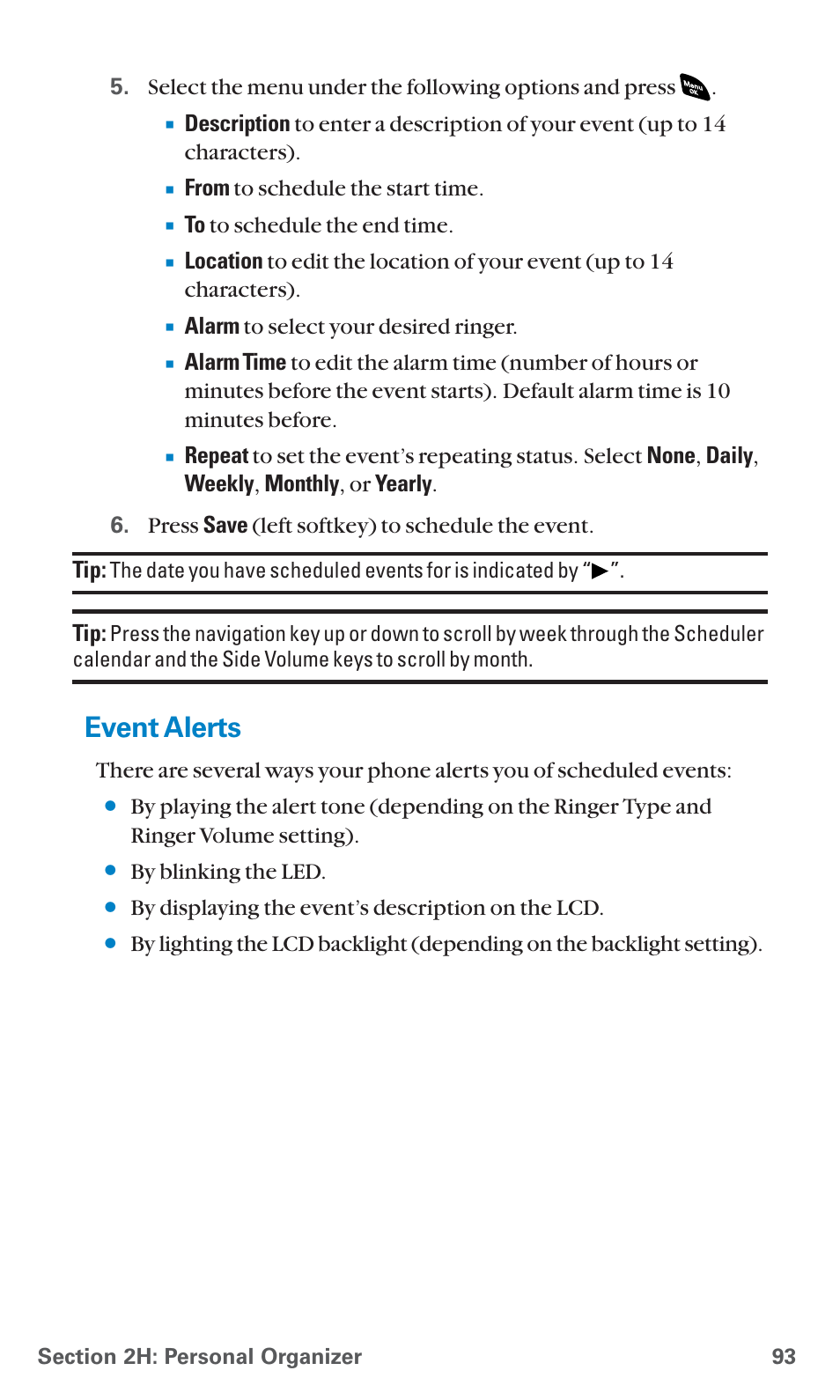 Event alerts | Sanyo SCP-4920 User Manual | Page 104 / 230