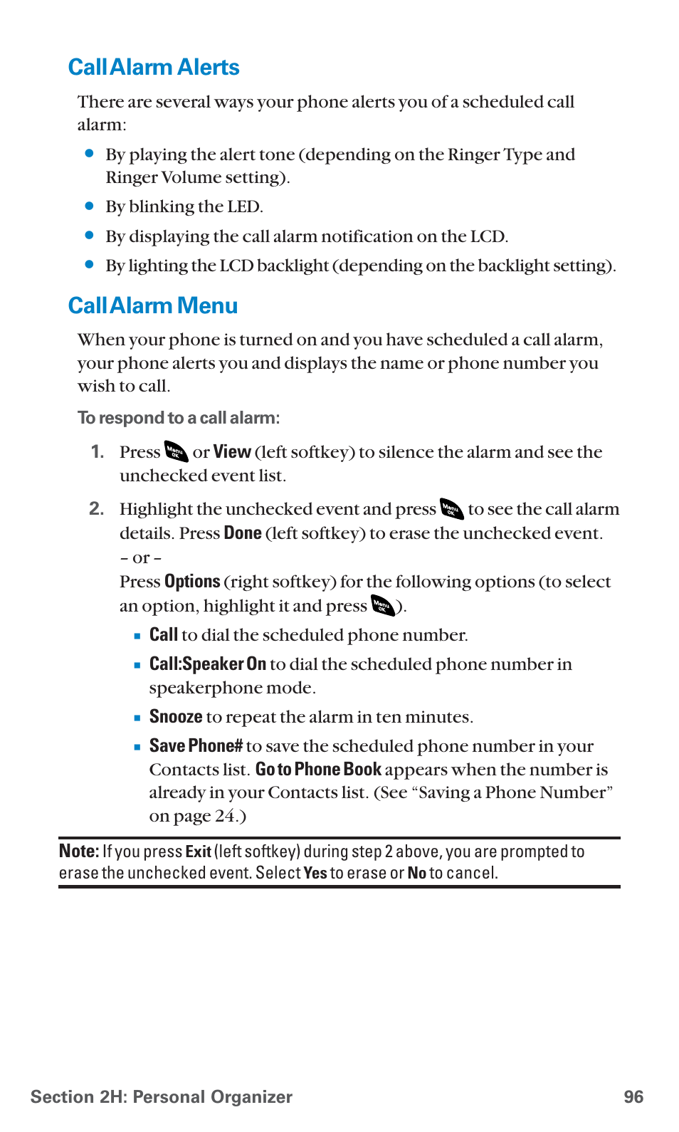 Call alarm alerts, Call alarm menu | Sanyo SCP-4920 User Manual | Page 107 / 230