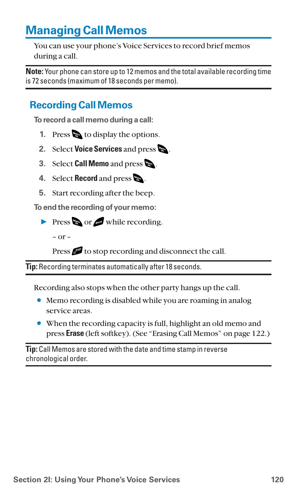 Managing call memos, Recording call memos | Sanyo SCP-4920 User Manual | Page 131 / 230