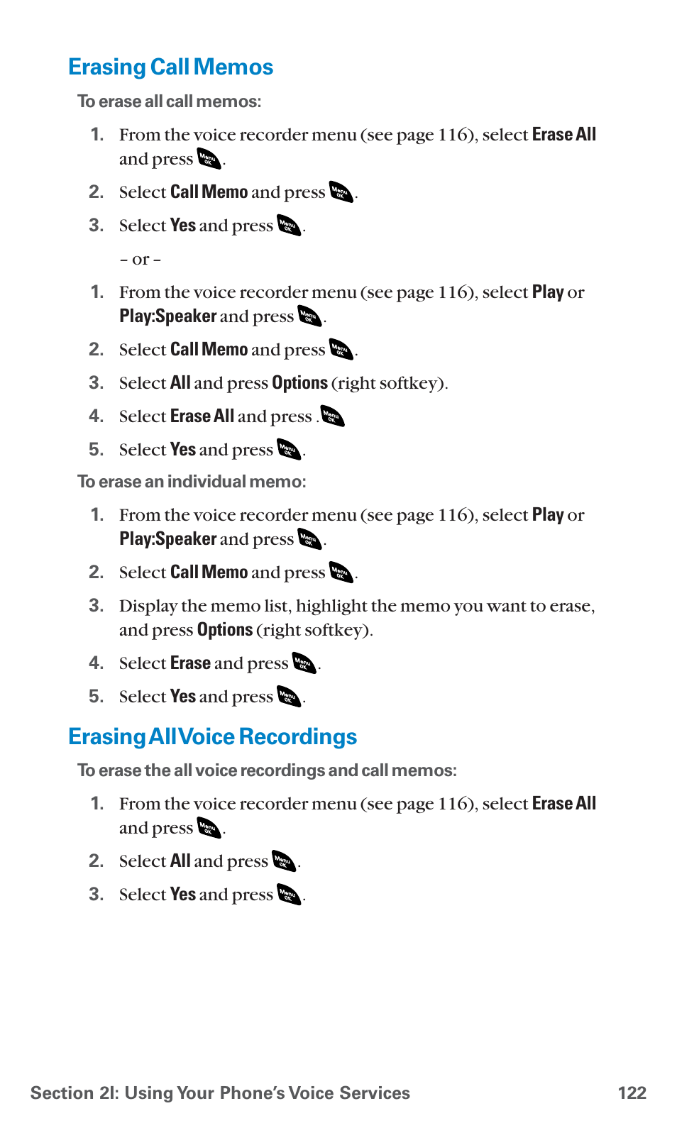 Erasing call memos, Erasing all voice recordings | Sanyo SCP-4920 User Manual | Page 133 / 230