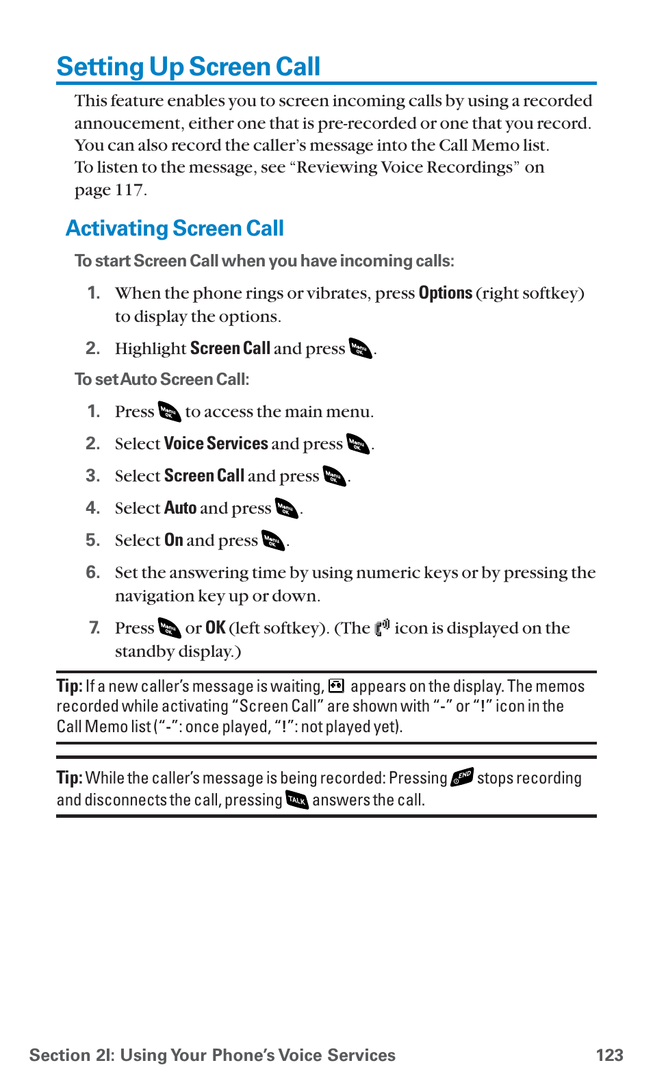 Setting up screen call, Activating screen call | Sanyo SCP-4920 User Manual | Page 134 / 230