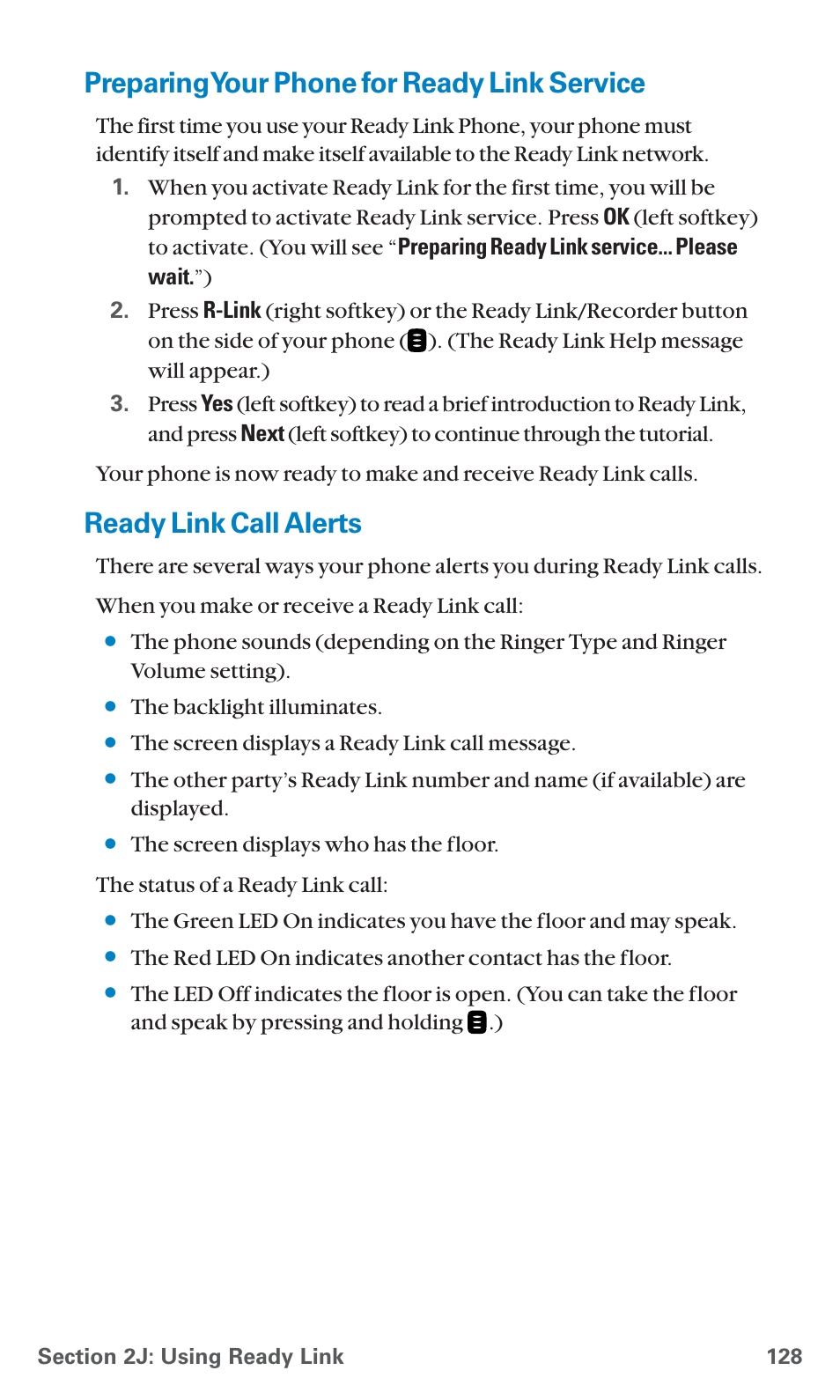 Preparing your phone for ready link service, Ready link call alerts, Preparingyour phone for ready link service | Sanyo SCP-4920 User Manual | Page 139 / 230