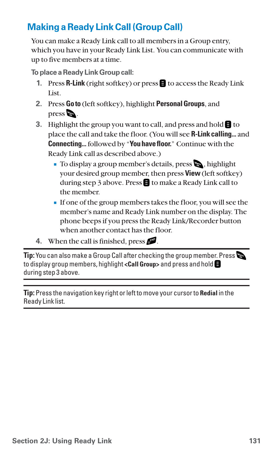 Making a ready link call (group call) | Sanyo SCP-4920 User Manual | Page 142 / 230