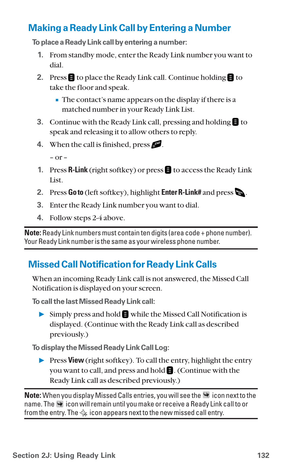 Making a ready link call by entering a number, Missed call notification for ready link calls | Sanyo SCP-4920 User Manual | Page 143 / 230