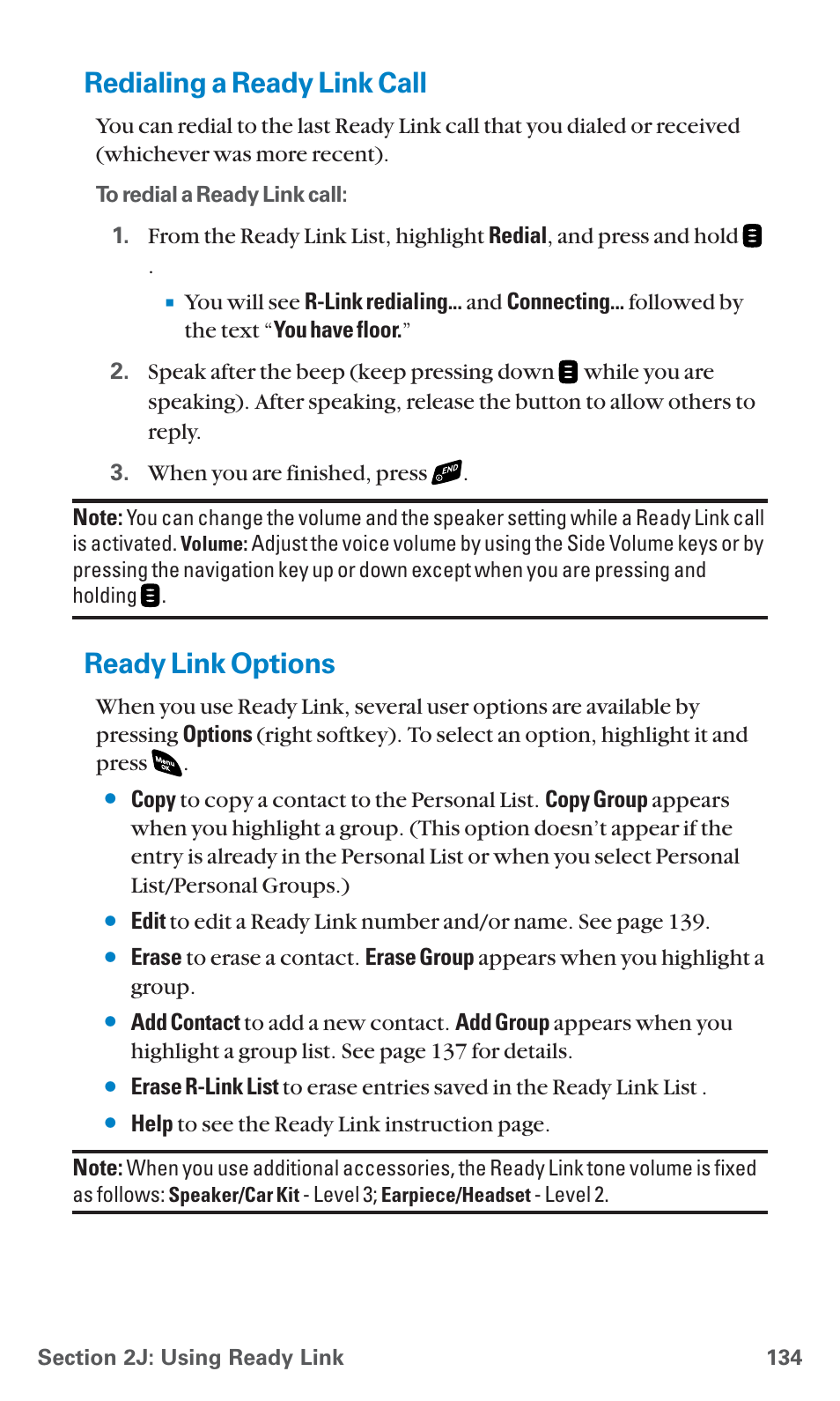 Redialing a ready link call, Ready link options | Sanyo SCP-4920 User Manual | Page 145 / 230