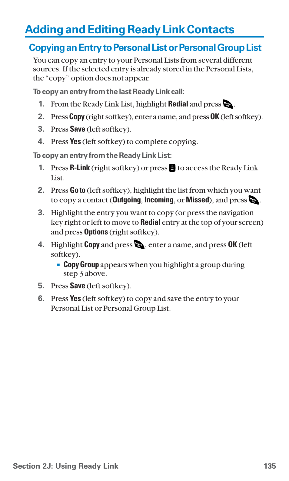 Adding and editing ready link contacts | Sanyo SCP-4920 User Manual | Page 146 / 230