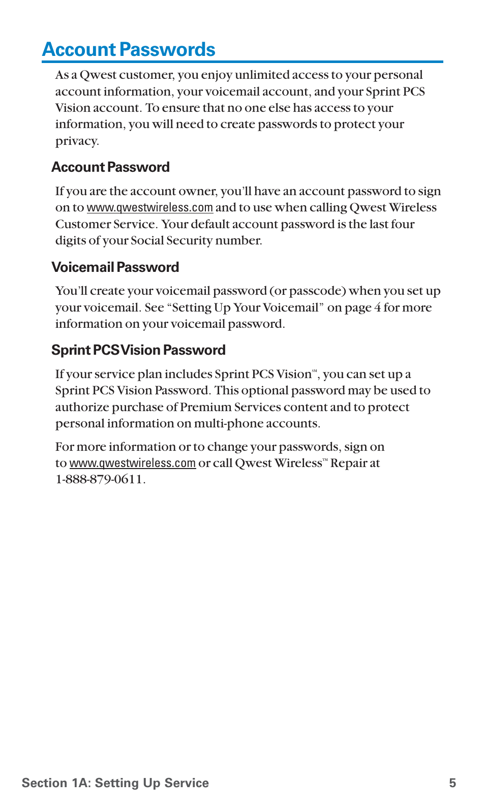 Account passwords | Sanyo SCP-4920 User Manual | Page 16 / 230