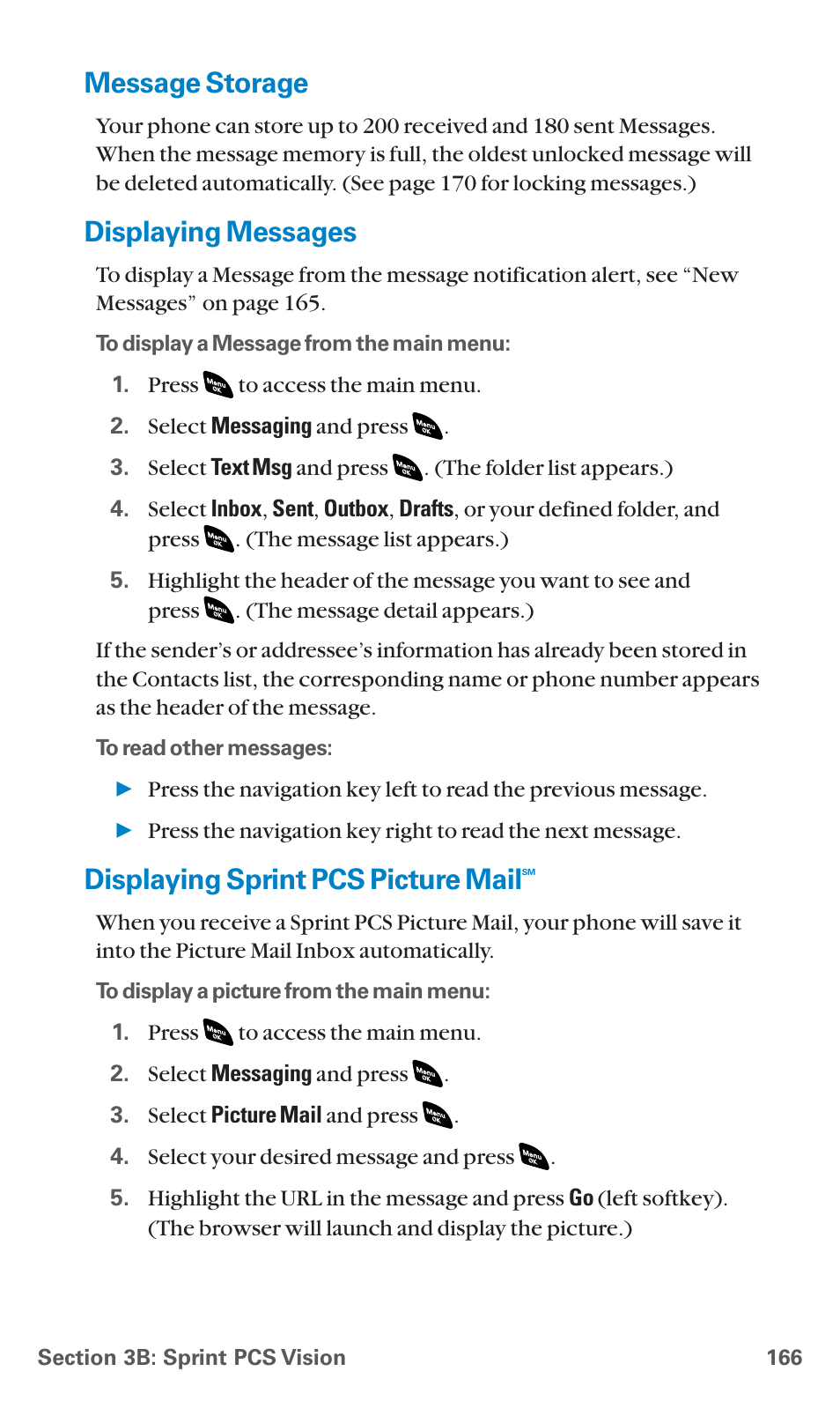 Message storage, Displaying messages, Displaying sprint pcs picture mail | Sanyo SCP-4920 User Manual | Page 177 / 230