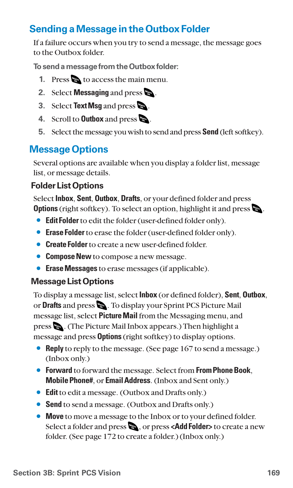 Sending a message in the outbox folder, Message options | Sanyo SCP-4920 User Manual | Page 180 / 230