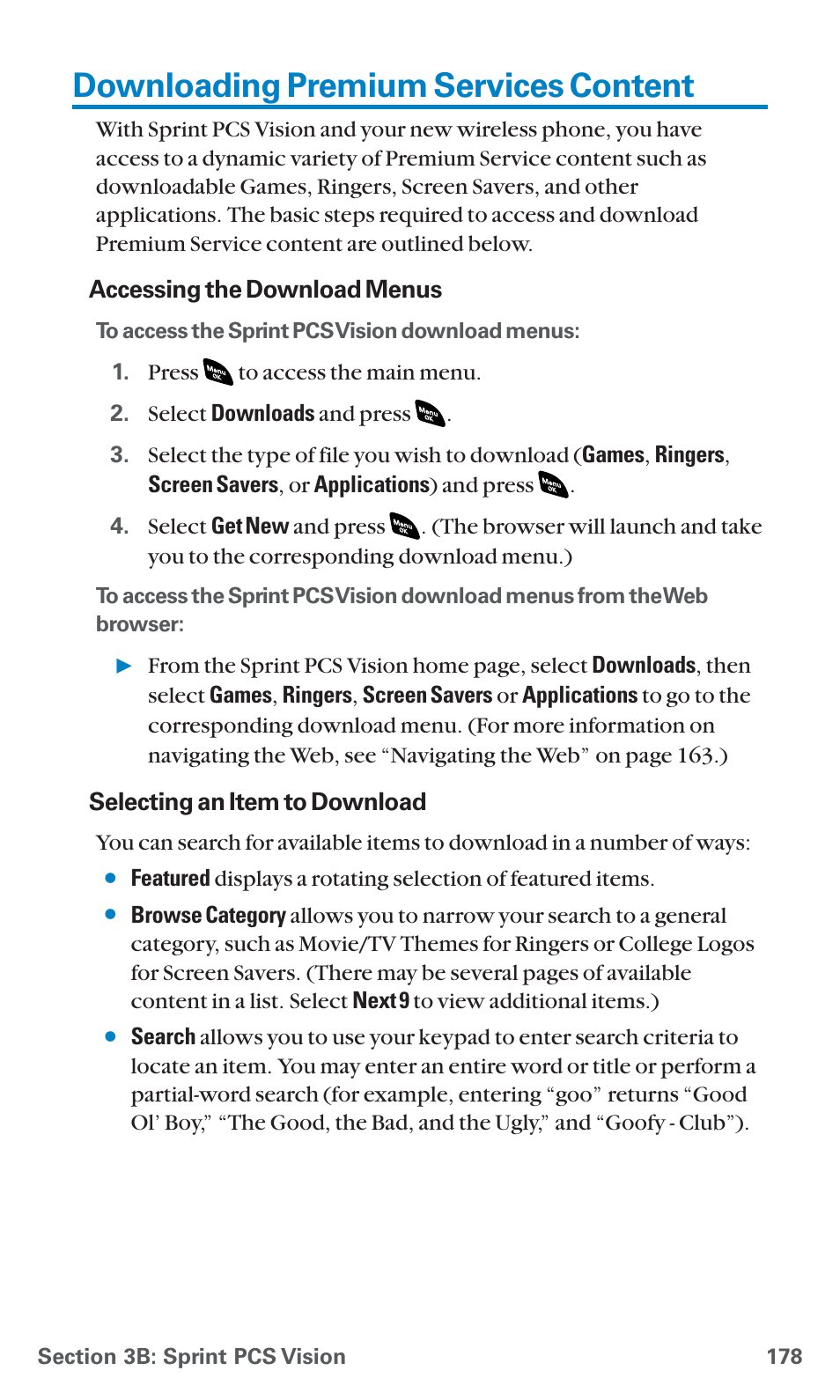 Downloading premium services content | Sanyo SCP-4920 User Manual | Page 189 / 230