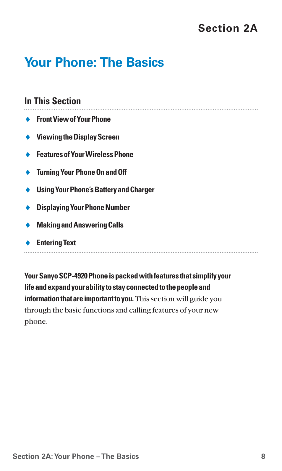 2a. your phone:the basics, Your phone: the basics | Sanyo SCP-4920 User Manual | Page 19 / 230