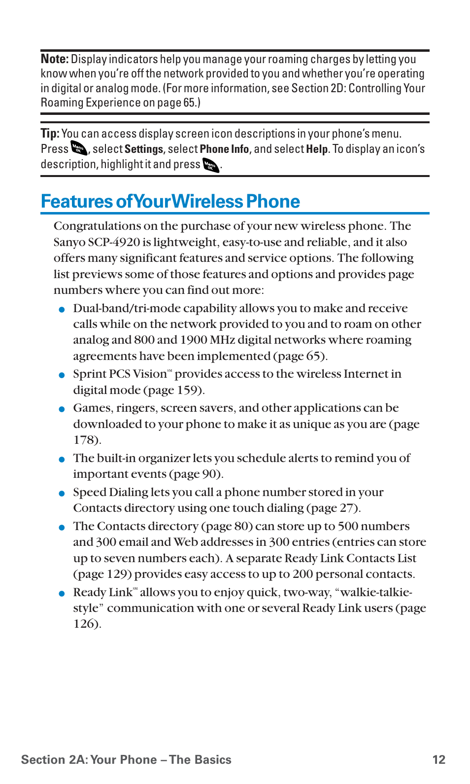 Features of your wireless phone | Sanyo SCP-4920 User Manual | Page 23 / 230