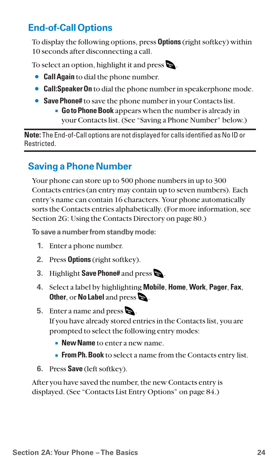 End-of-call options, Saving a phone number | Sanyo SCP-4920 User Manual | Page 35 / 230