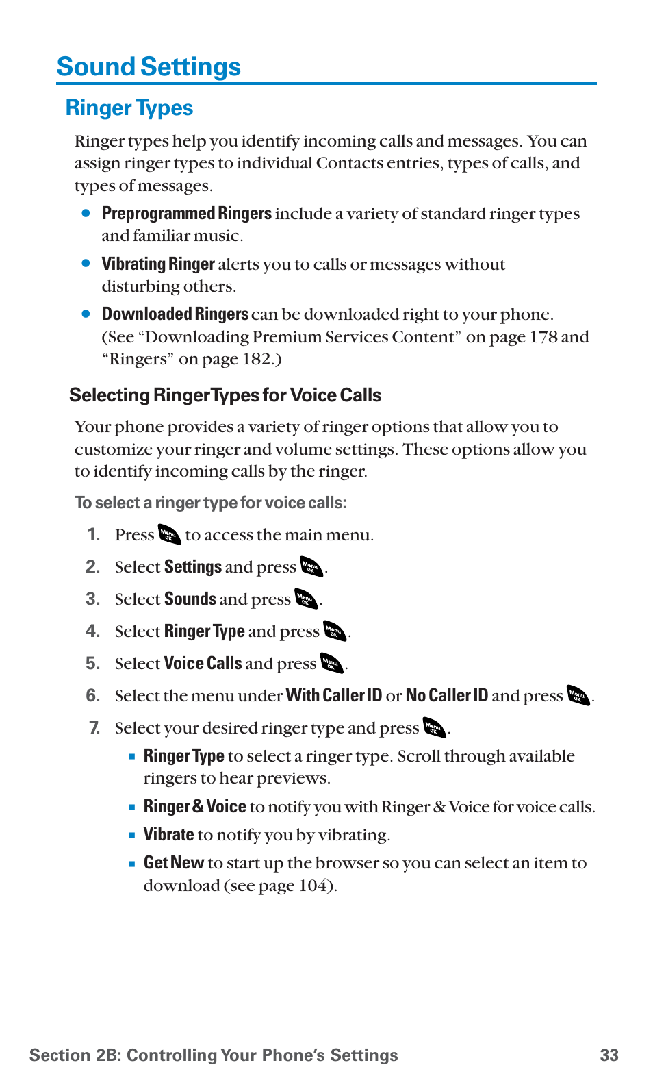 Sound settings, Ringer types | Sanyo SCP-4920 User Manual | Page 44 / 230