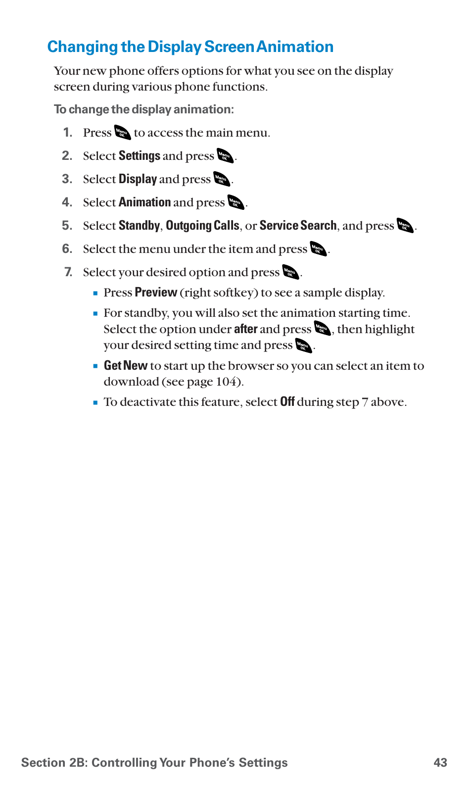 Changing the display screen animation | Sanyo SCP-4920 User Manual | Page 54 / 230