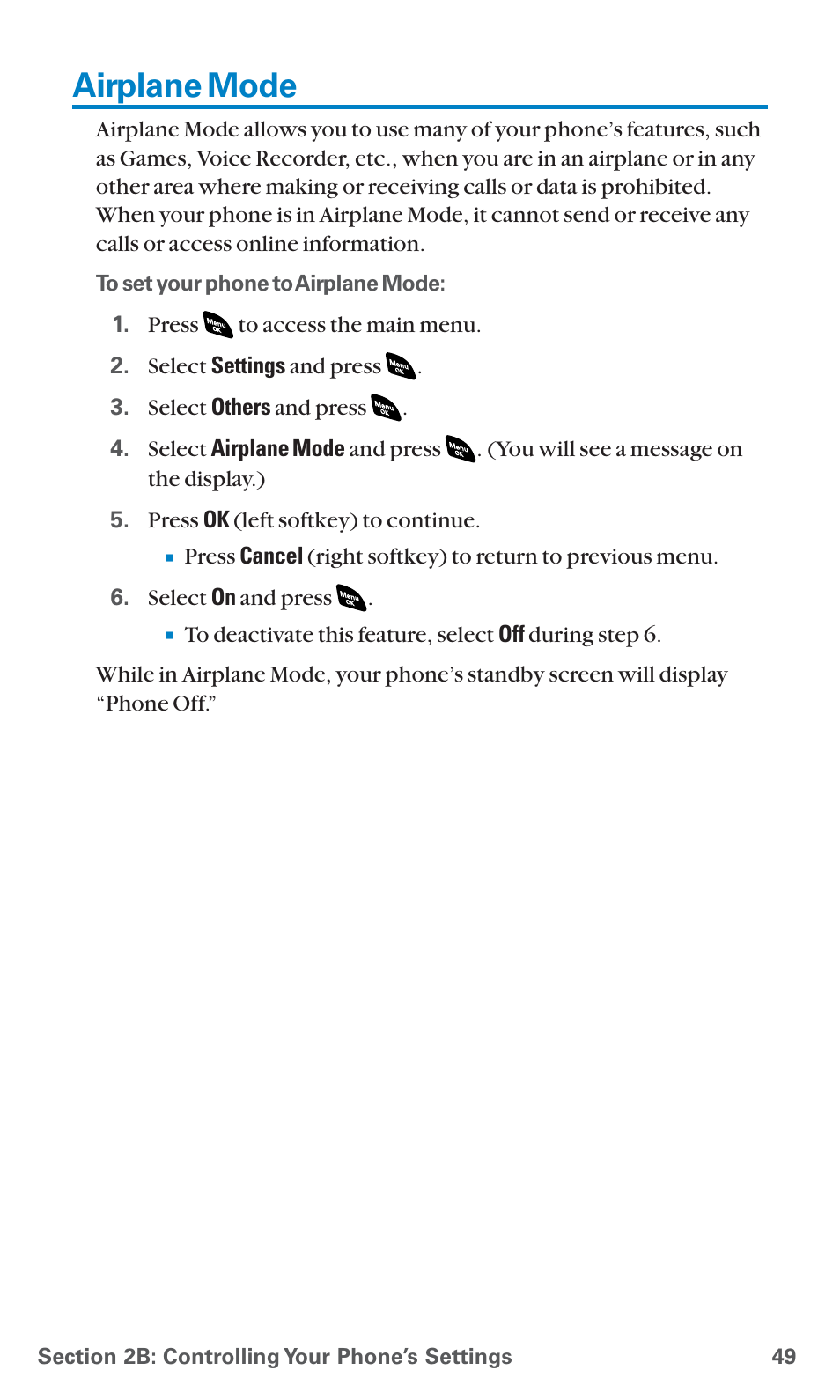 Airplane mode | Sanyo SCP-4920 User Manual | Page 60 / 230