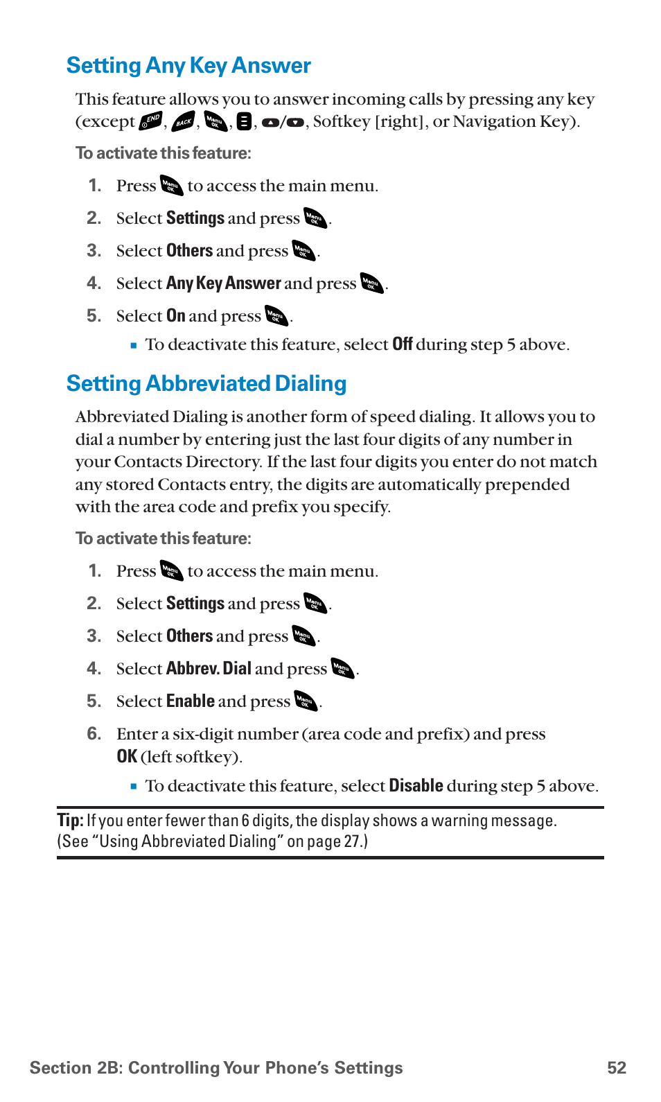 Setting any key answer, Setting abbreviated dialing | Sanyo SCP-4920 User Manual | Page 63 / 230