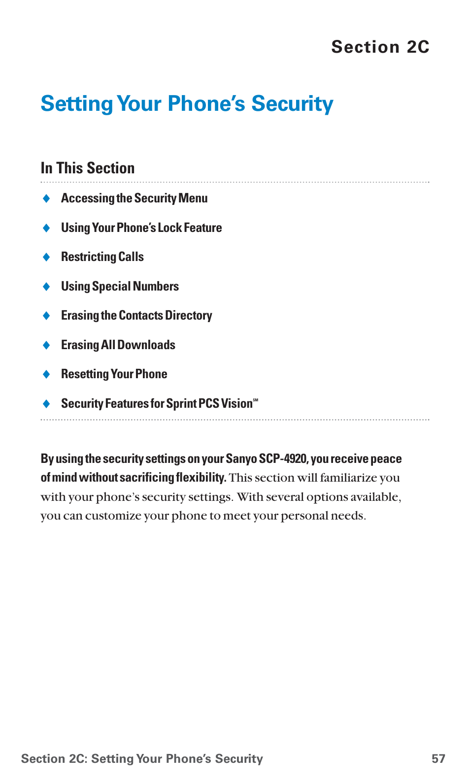 2c. setting your phone’s security, Setting your phone’s security | Sanyo SCP-4920 User Manual | Page 68 / 230