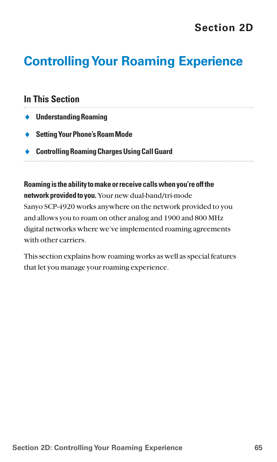 2d. controlling your roaming experience, Controlling your roaming experience | Sanyo SCP-4920 User Manual | Page 76 / 230