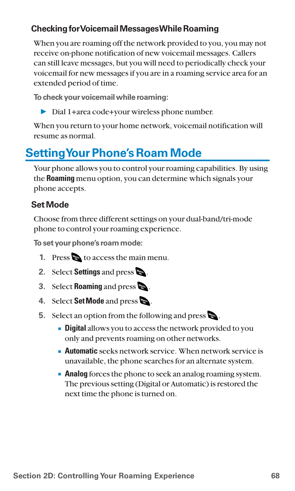 Setting your phone’s roam mode, Settingyour phone’s roam mode | Sanyo SCP-4920 User Manual | Page 79 / 230