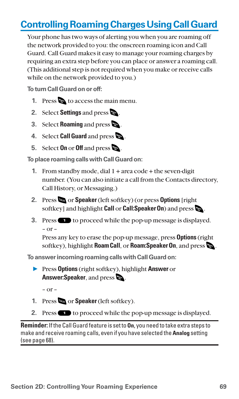 Controlling roaming charges using call guard | Sanyo SCP-4920 User Manual | Page 80 / 230