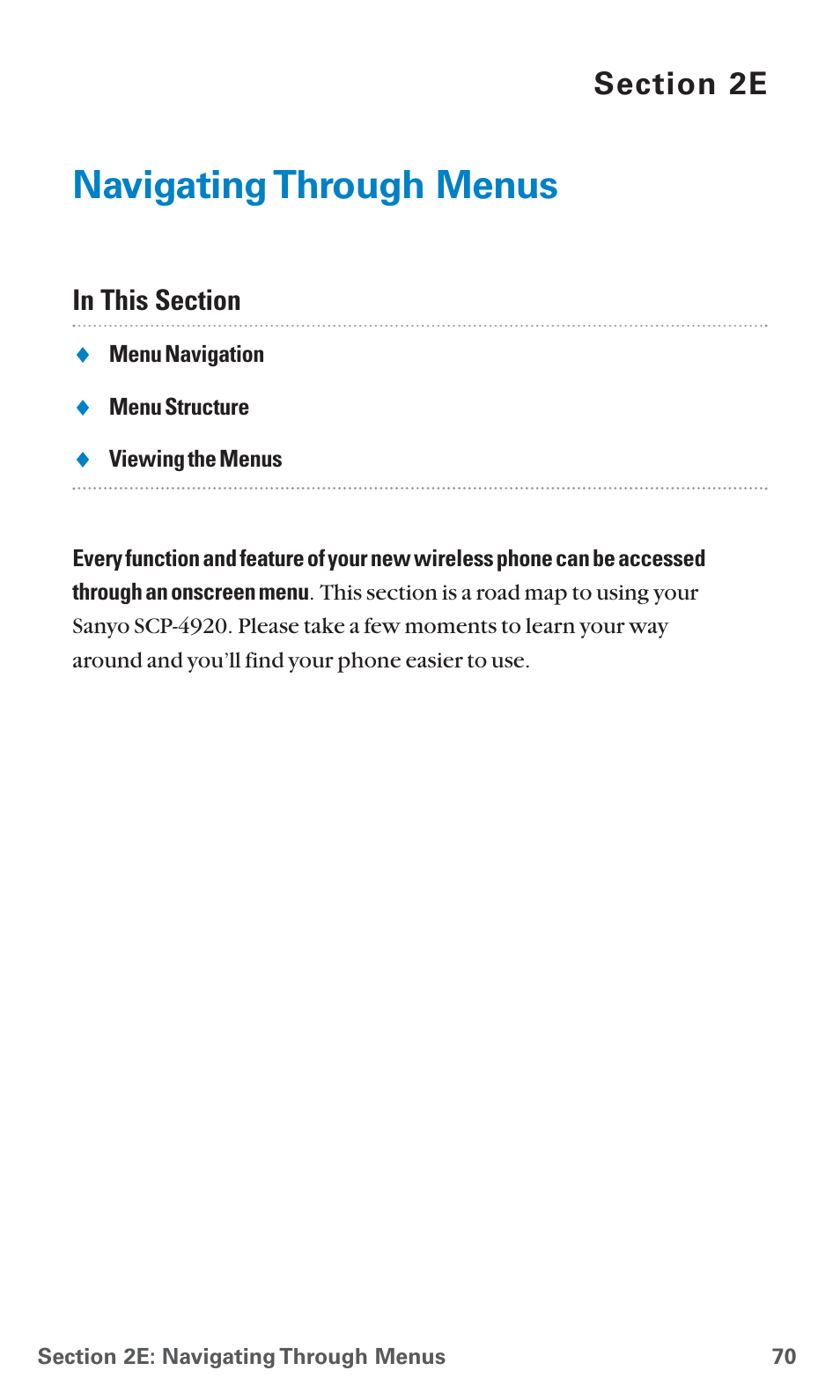 2e. navigating through menus, Navigating through menus | Sanyo SCP-4920 User Manual | Page 81 / 230