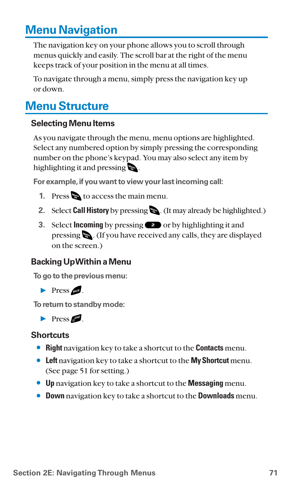 Menu navigation, Menu structure | Sanyo SCP-4920 User Manual | Page 82 / 230