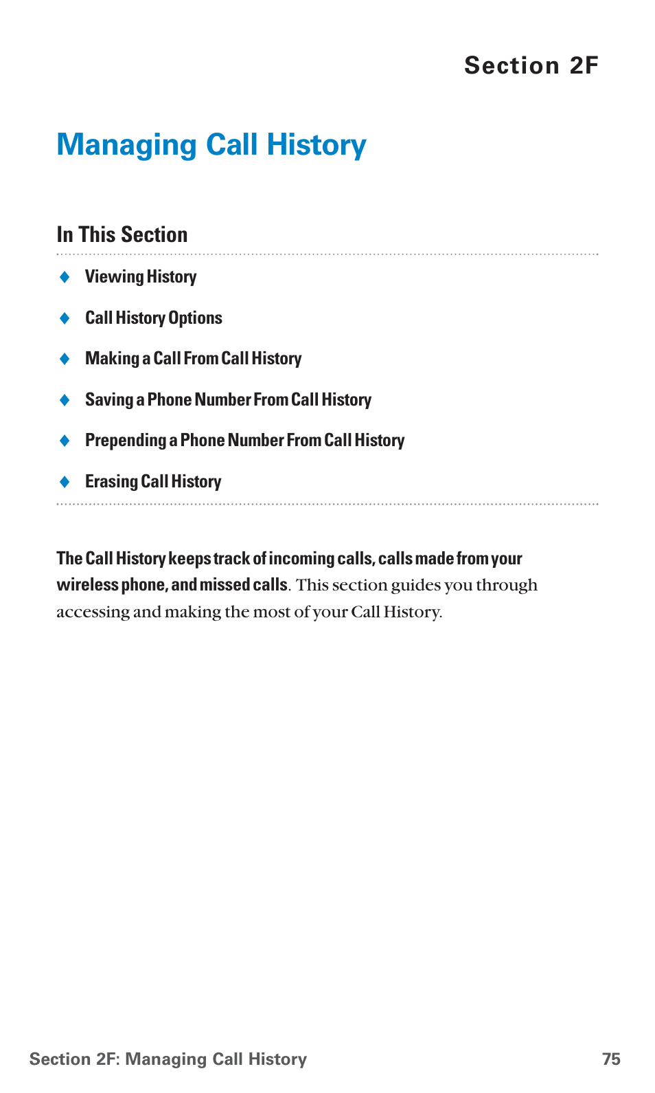 2f. managing call history, Managing call history | Sanyo SCP-4920 User Manual | Page 86 / 230