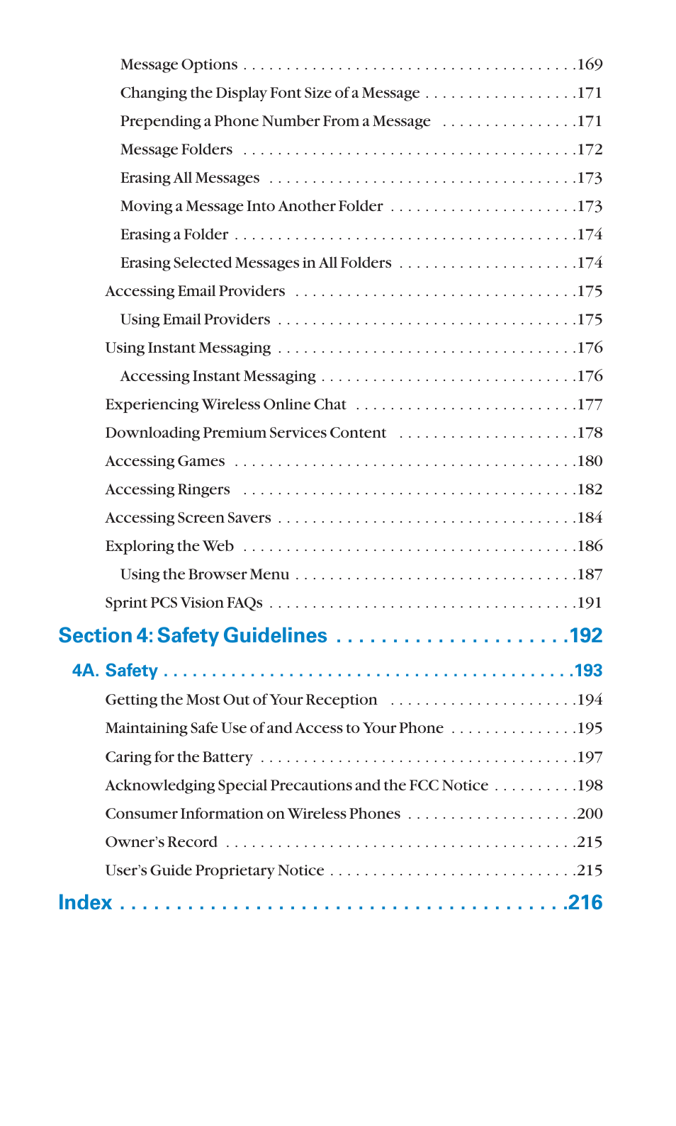 Index | Sanyo SCP-4920 User Manual | Page 9 / 230