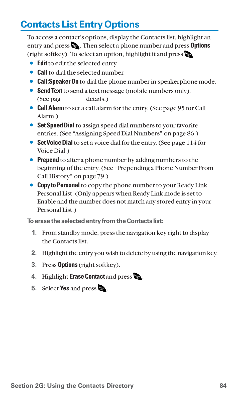 Contacts list entry options | Sanyo SCP-4920 User Manual | Page 95 / 230