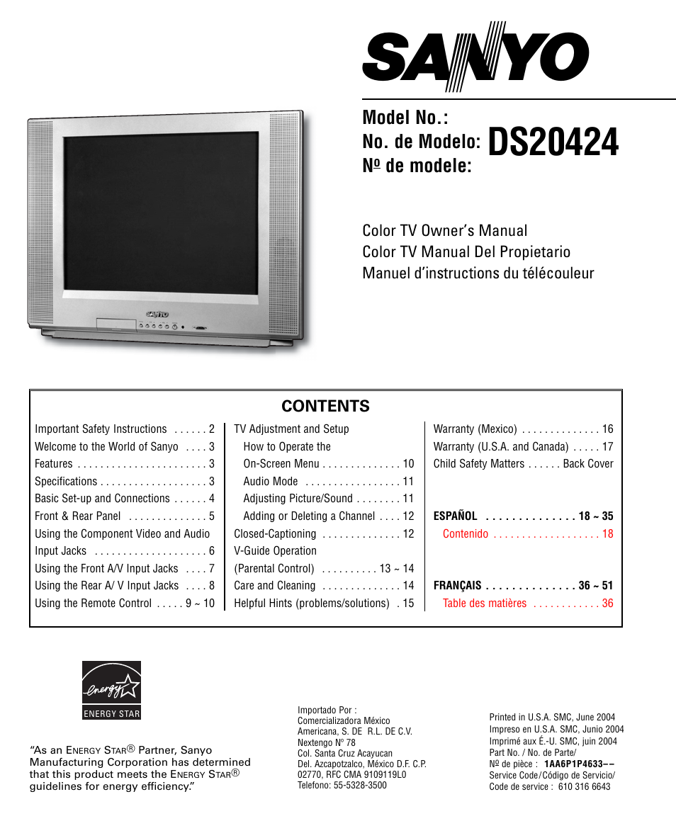 Sanyo DS20424 User Manual | 52 pages